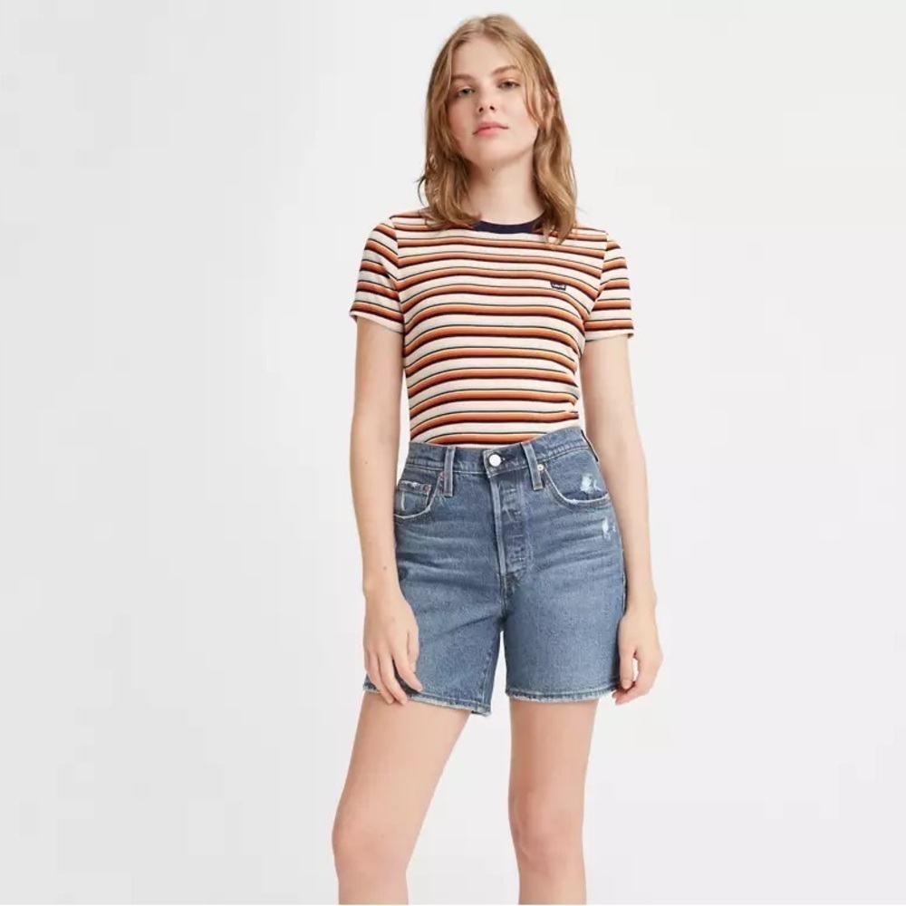 Levi’s Premium Women 501 Mid Thigh Jean Denim Shorts Medium Wash US 25